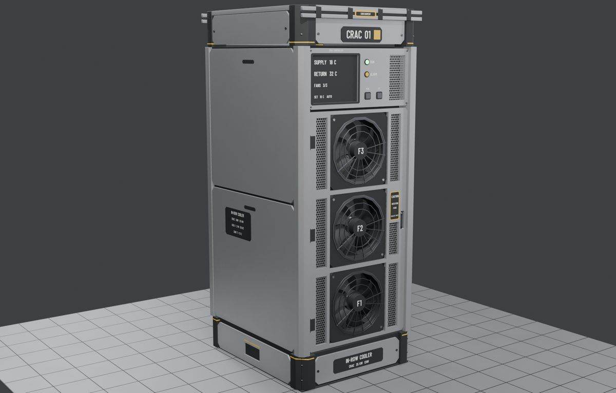 In-row cooling unit with three fans and a RUN lamp