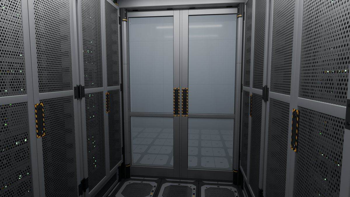 View of the sliding door from inside an enclosed cold aisle