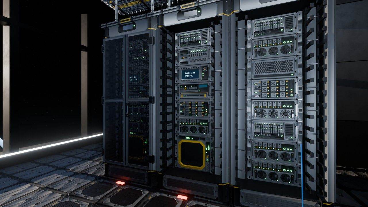 Filling a 42U rack. The slide-in is just for the clip; in game, a server appears right in its slot.