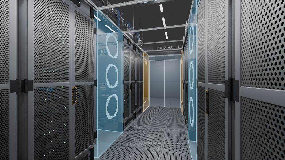 Enclosed cold aisle 1.5 m wide between two rack rows