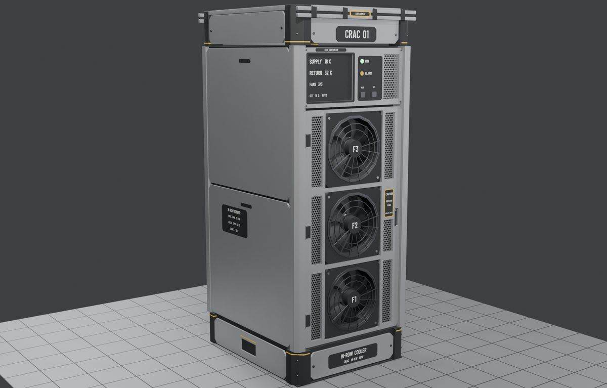 Cooling unit standing in a row of racks