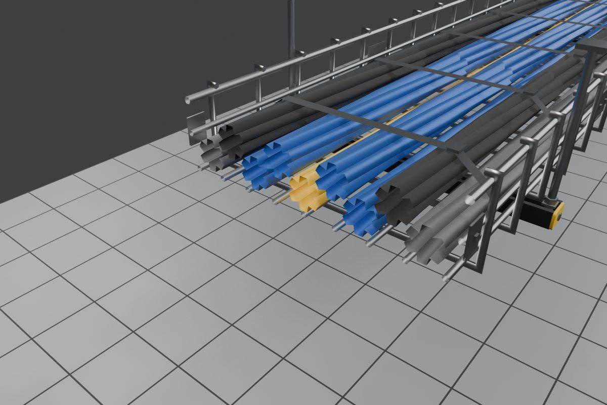 Cable trays with end caps fitted and smoothly shaded twisted cables